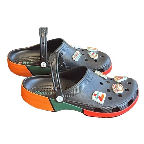 7-Eleven X Crocs Classic Clog 7-11 Exclusive Black Orange Size Men 11 NWT - Picture 2 of 7